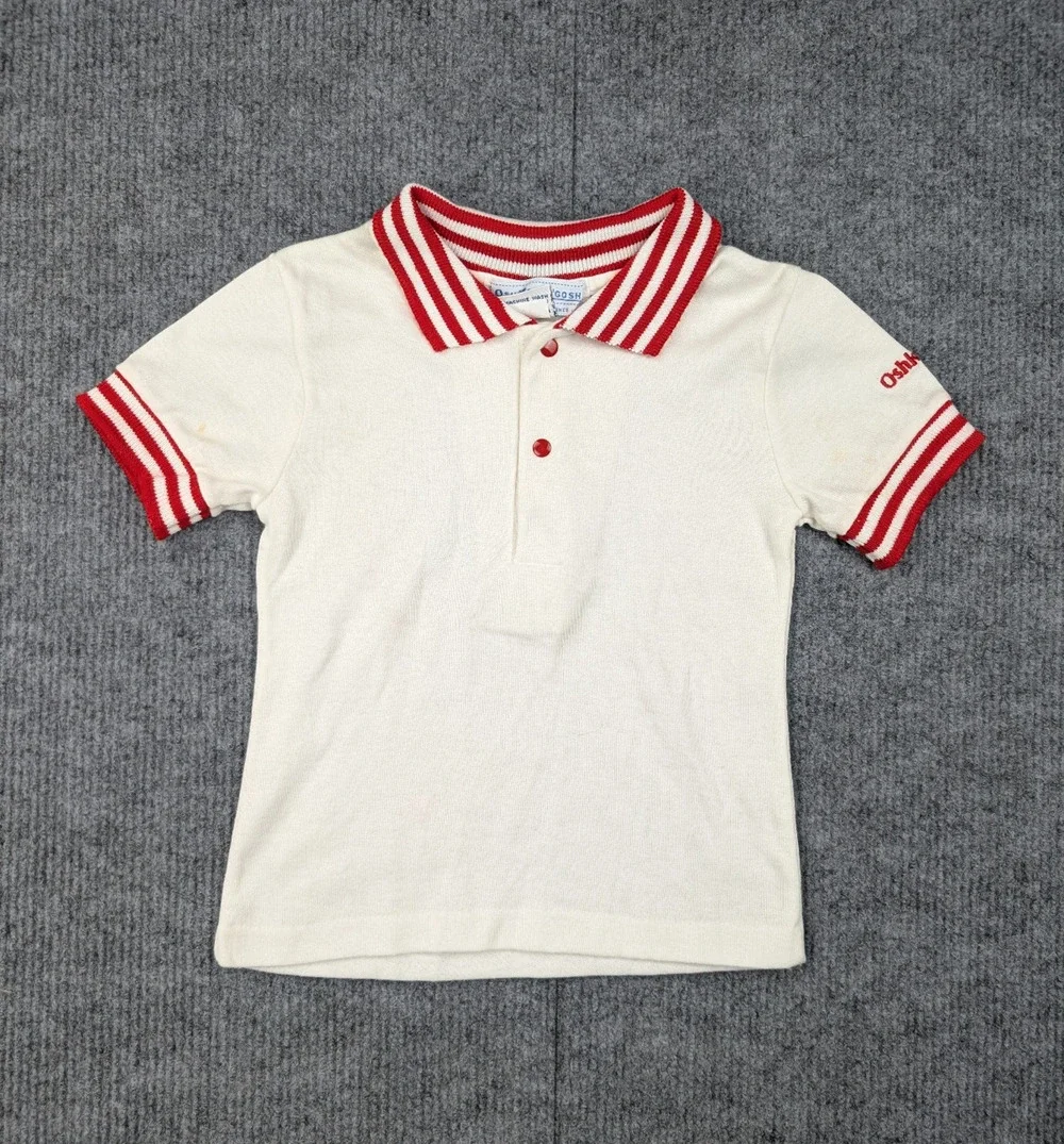 Vintage OshKosh BGosh Polo Shirt Baby Boys 24M Red Ringer Preppy Retro Timeless